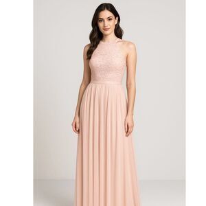 David's Bridal maxi dress petal pink bridesmaid lace romantic coquette women's 4